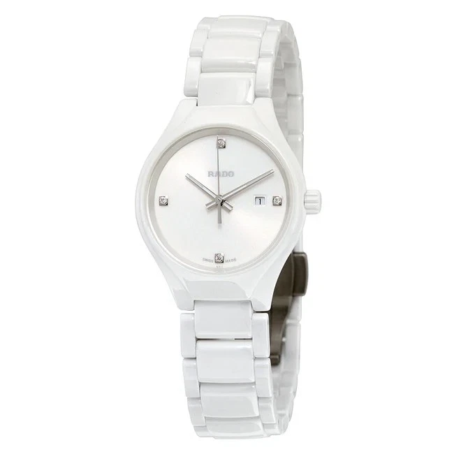 Rado True 30mm Ceramic White Diamond Dial Quartz Ladies Watch R27061712