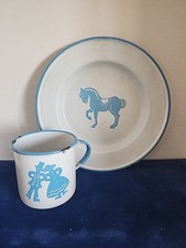 Vintage, Sweden, Childs 2-pc Enamelware Cup and Plate Set