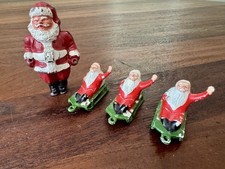 Vintage Barclay USA Skiing Santa 3" Cast Lead  3 Lead Santa On Sleds Japan