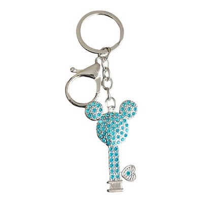 Women's Silver Tone Blue Rhinestone Mickey Mouse Key Chain Charm 4''