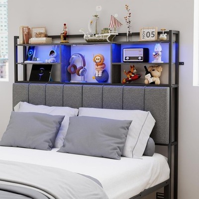 54.8'' Tall Queen Size Bed Headboard with 3-Tier Storage Shelves, Upholstered