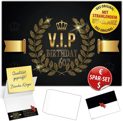 A4 XXL 60. Geburtstag Karte VIP 60th BIRTHDAY mit Umschlag - edle Geburtstagskar