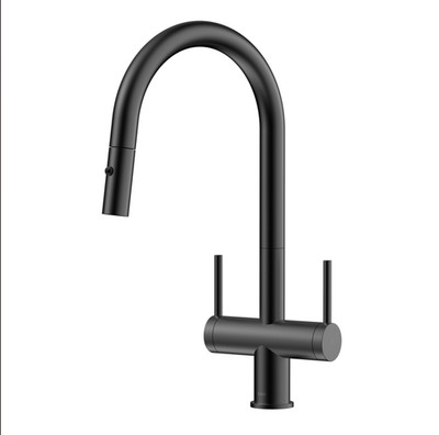 Kali Pull Down Kitchen Faucet High Arc 2 Handles Matte Black