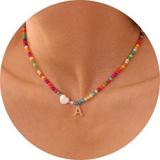 Turandoss Beaded Initial Necklaces for Girls Women, Gold Choker Necklace for Kid