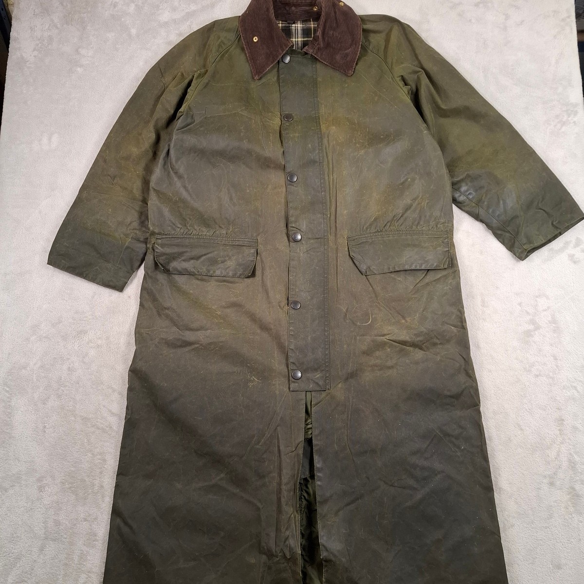 Barbour Waxed Riding Coat Mens L Green A160 Burghley Wax