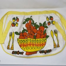 Vintage 1970s Terry Cloth Half Apron Basket of Oranges Cottage Farmhouse Kitchen
