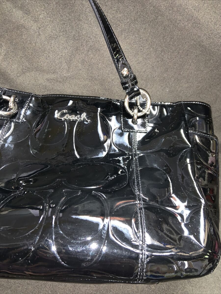 Coach Black Patent Leather Logo Satchel Shoulder Bag Purse Coach Black Patent Leather Logo Satchel Shoulder Bag Purse