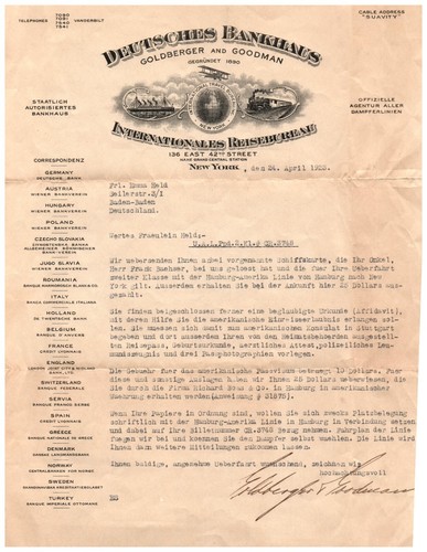 1923 German Correspondence Re: Ship ticket on Hamburg American Line NY Travel C4 - Picture 2 of 3