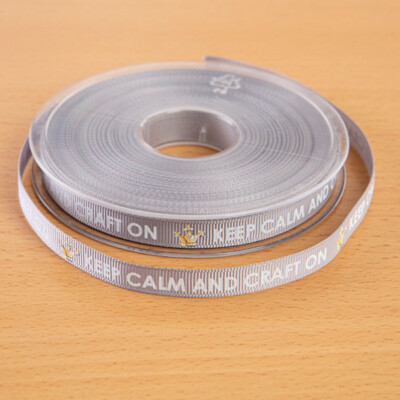10mm x 2m grey grosgrain ribbon with 'Keep calm and Craft on' in white ...