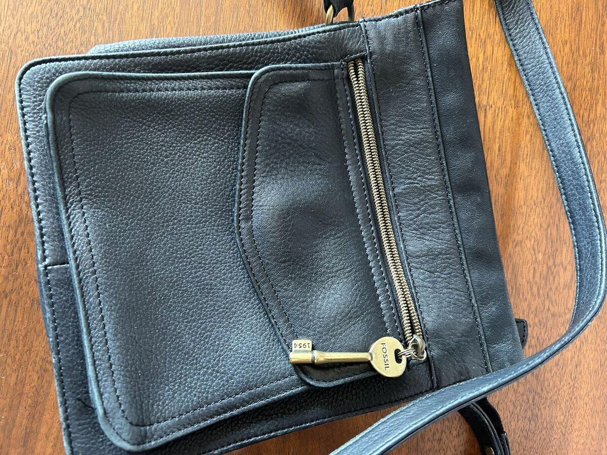 Fossil 1954 Black Womens Leather Handbag/ Shoulder Bag Purse 75082 VGUC |  eBay