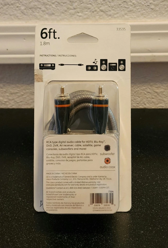 通用电气 PRO 系列 6 英尺 1.8 米数字音频 SPDIF 和低音炮电缆 03078335355 — 第 2/3 张图片
