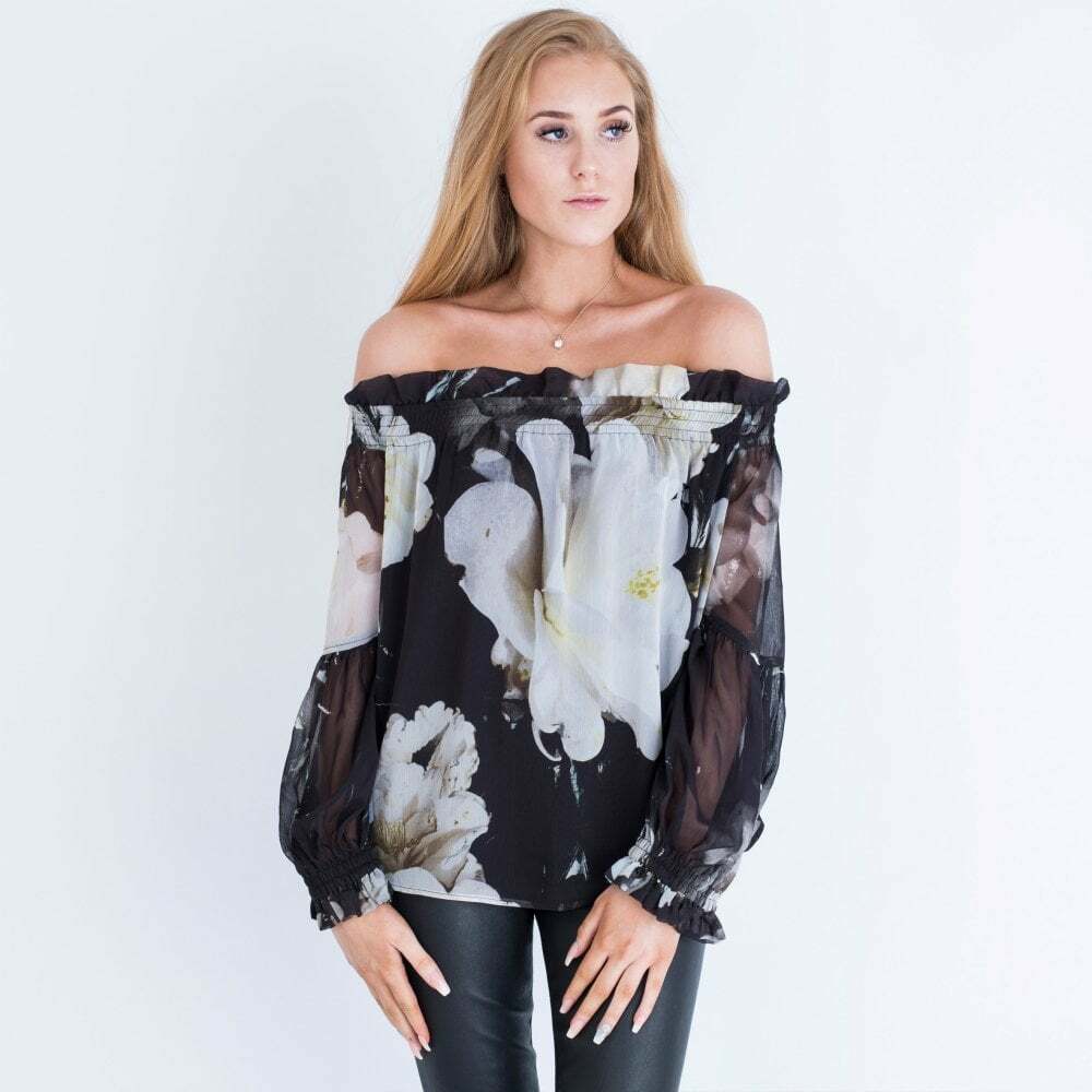 Religion Floral Bardot Top Chiffon Admire Size 10 Uk BNWT RRP £50.99 Charm Print