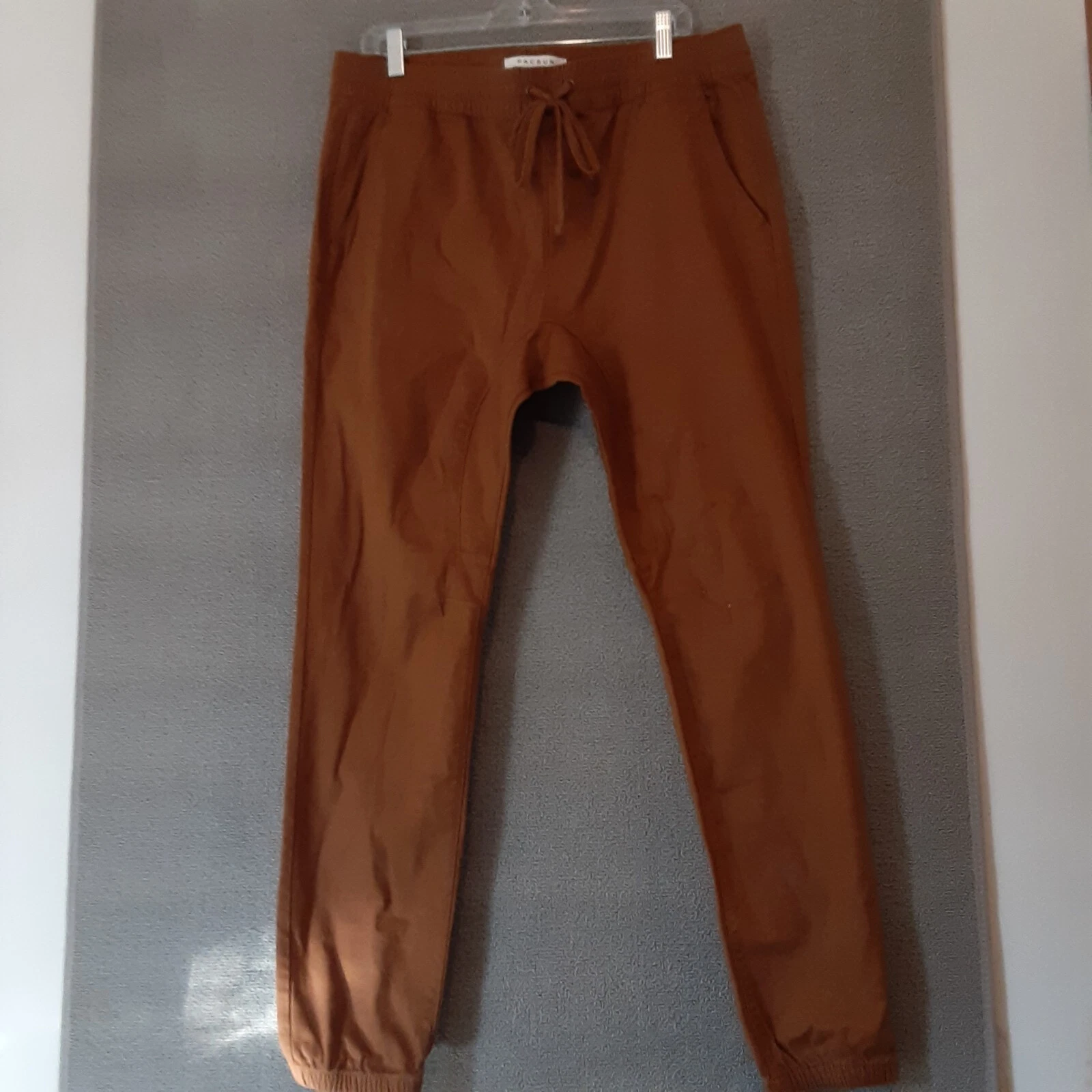 Pacsun Skinny Joggers Pants Men's Size Large Tan Drawstring Cotton Stretch 87