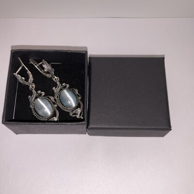 Beautiful Vintage Signed Jenavi Tiger Eyes Silver  Earrings With Box