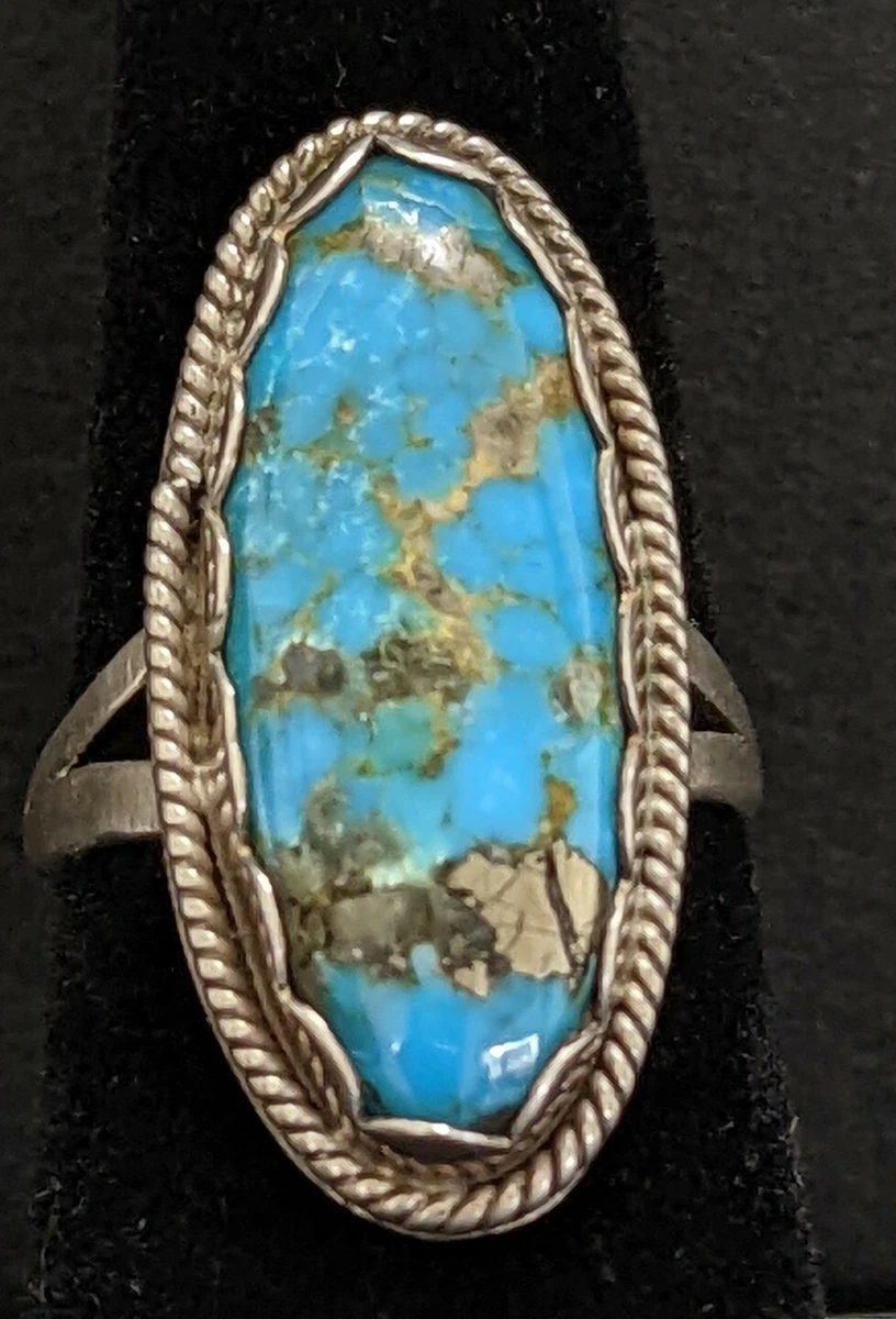 NATIVE AMERICAN STERLING SILVER TURQUOISE RING SIZE 7 SIGNED EVENINGRED