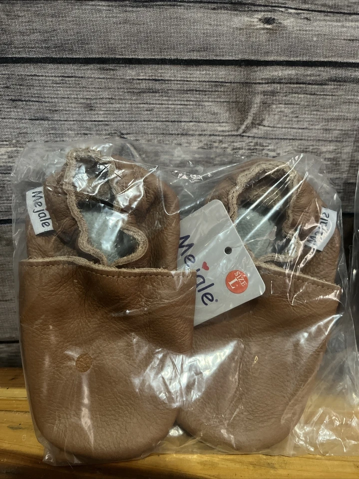 Lote de 3 mocassins Mejale de couro infantil sola macia marrom slip on - Imagem 2 de 4