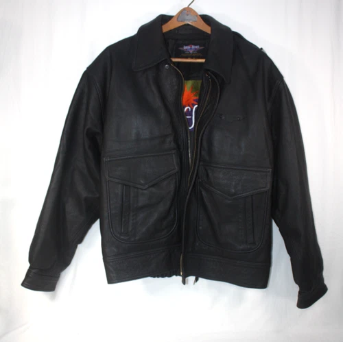 Gibson & Barnes Black All Leather Flight Jacket Pilot Black Sz 48T Mesa Airlines
