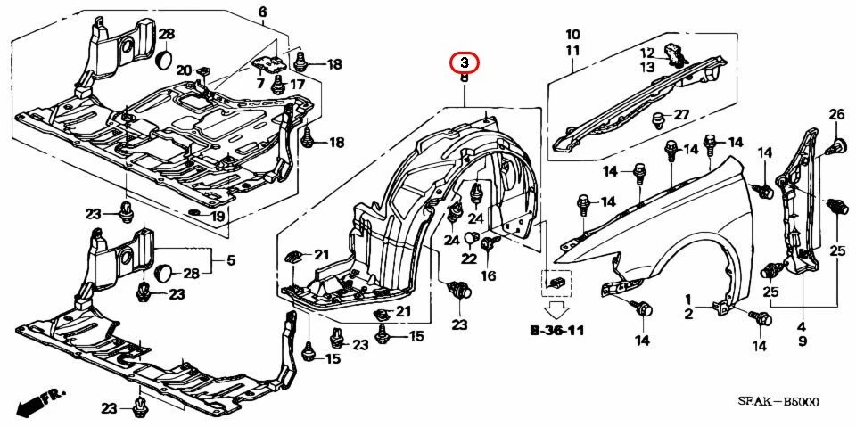 Guardabarros delantero para pasajero Honda 74101-SEA-010 FABRICANTE DE EQUIPOS ORIGINALES para TSX 2006-2008 Foto 3 de 4