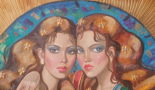 ELENA KHMELEVA b1966 large original signed canvas oil painting Diane & Callisto - Picture 8 of 12