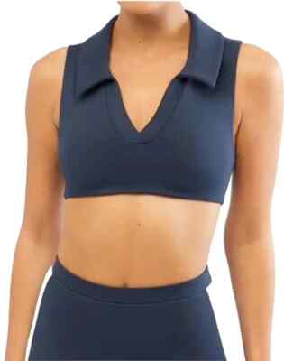 WeWoreWhat Womens Blue V-Neck Sleeveless Solid Stretch Polo Bra Top M $78 New