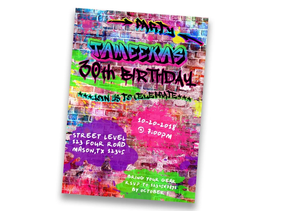 Niñas Graffiti Invitaciones de Cumpleaños Princesa 4x6" Baby Shower con Sobres Foto 3 de 4