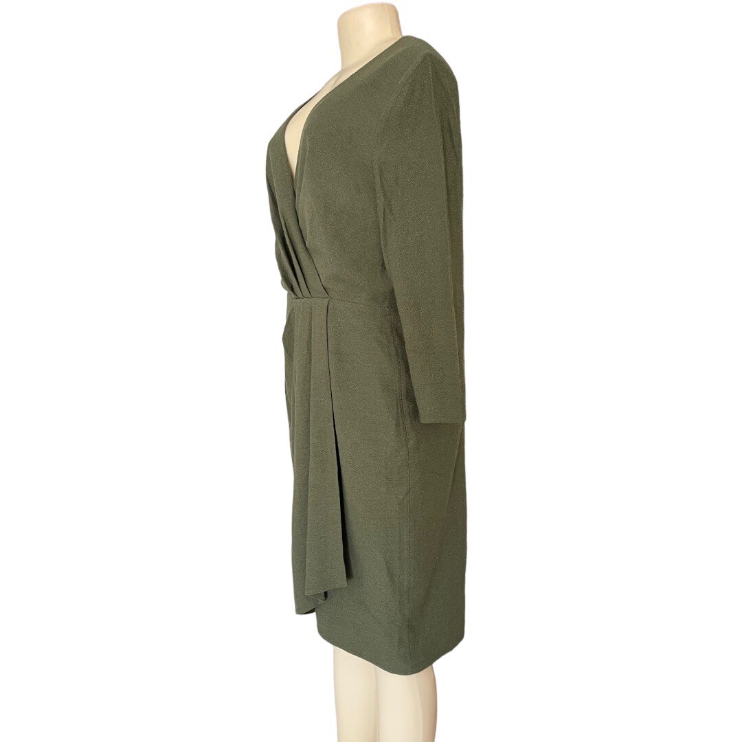 Kay Unger NY 12 Olive Green Wool Pleated Long Sle… - image 2