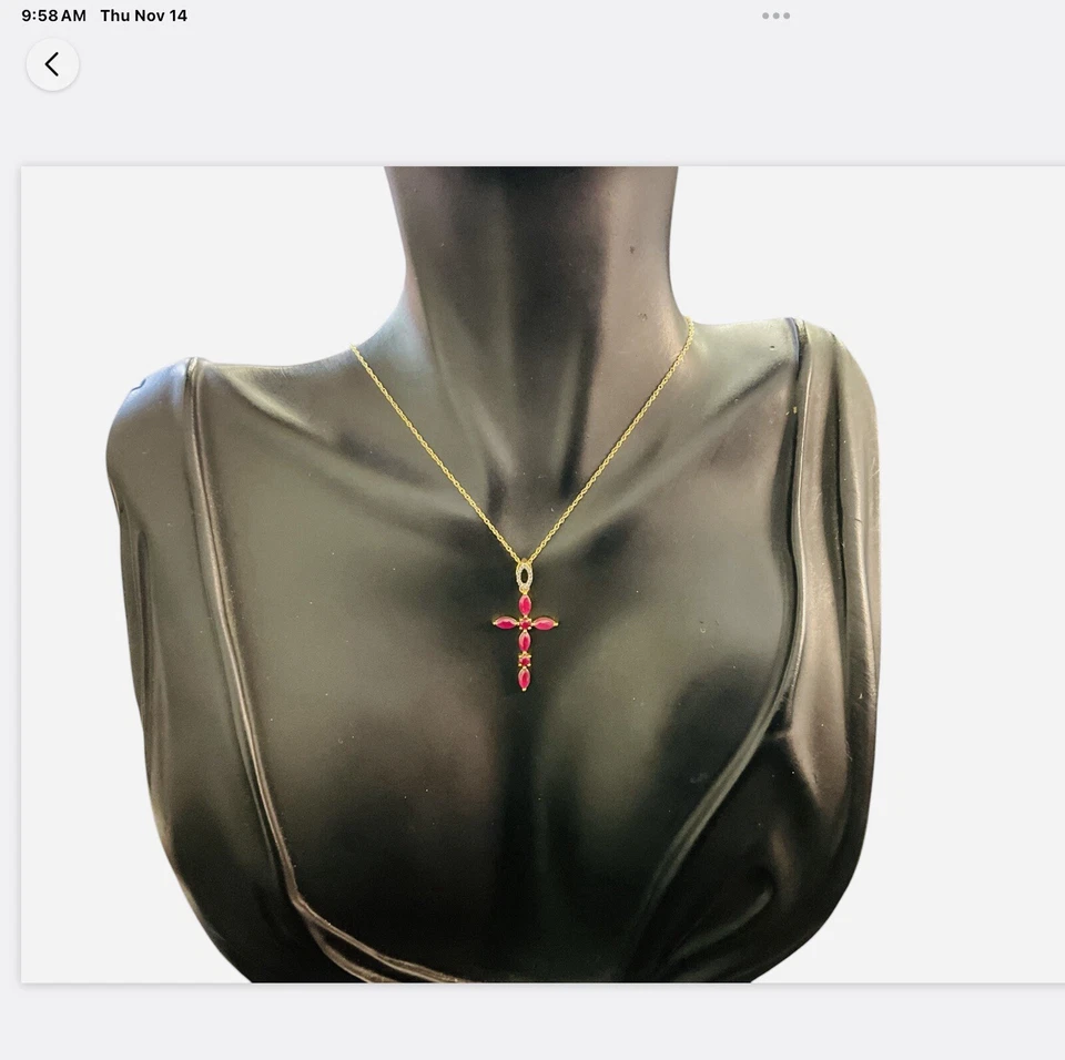 Rubí 10k. "Collar cruz de piedras preciosas amarillas 18""" Foto 2 de 3