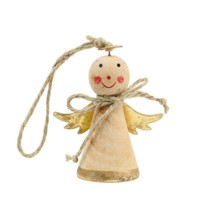 Holzengel Zum AufhäNgen Natur Gold Weihnachtsdeko 8Cm, 4Er Set, 4 StüCk