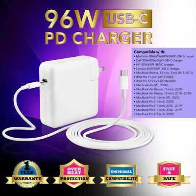 96W USB-C POWER ADAPTER+CABLE for MacBook Pro 15