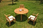 DSLG A-Grade Teak 4pc Dining Set 52" Round Table 3 Arm Chair Outdoor Patio