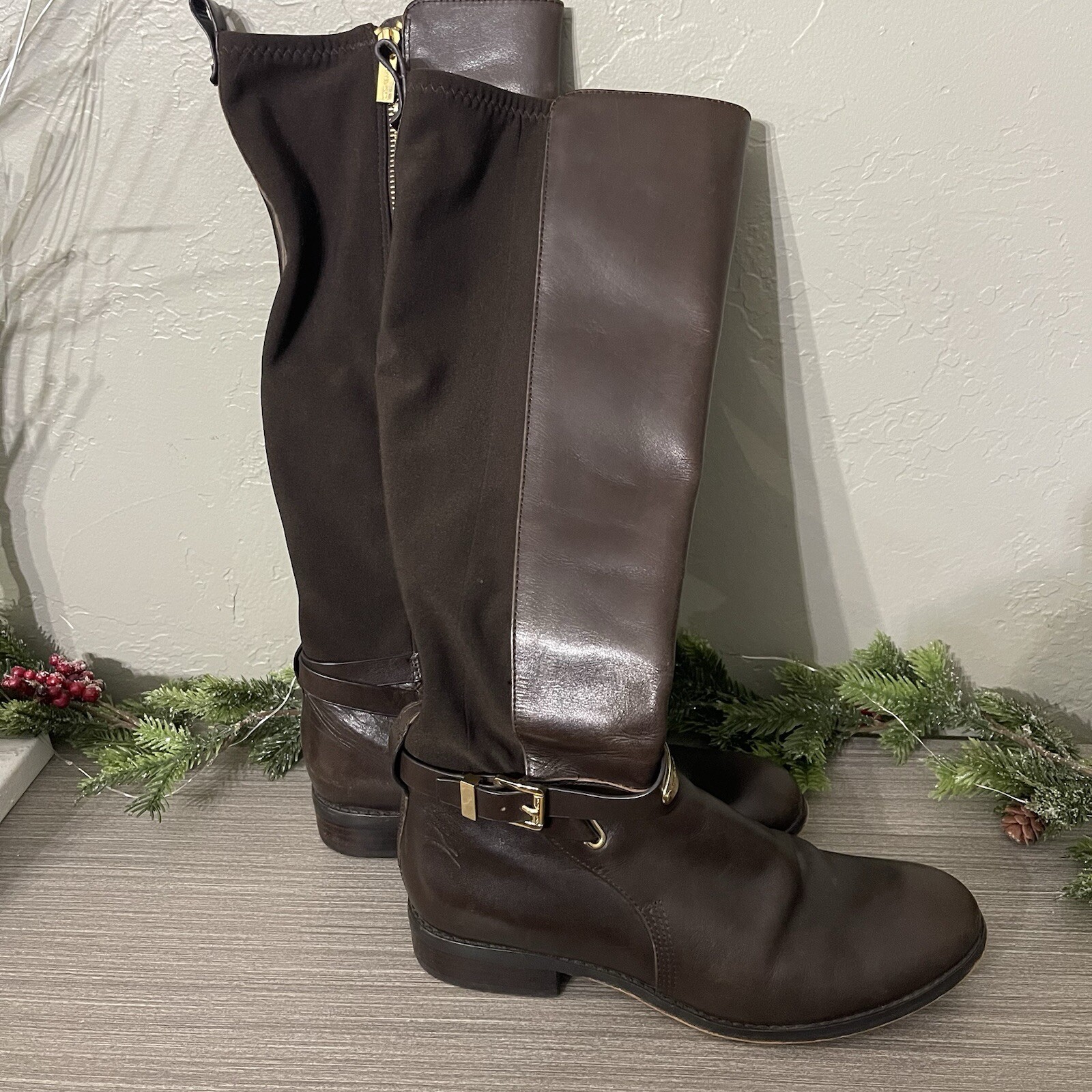 Michael Kors Boots Womens 8.5 Brown Leather Arley Tall Riding