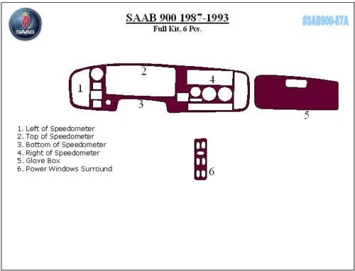 LHD RHD для SAAB 900 1987-1993 ДЕРЕВЯННЫЙ КАРБОНОВЫЙ АЛЮМИНИЕВЫЙ КОМПЛЕКТ ОТДЕЛКИ ПРИБОРНОЙ ПАНЕЛИ НОВЫЙ КОМПЛЕКТ ИНТЕРЬЕРА - Изображение 4 из 4