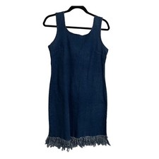 Vintage Too Hot Chambray Fray Shredded Hem Sleeveless Jumper Dress Size M