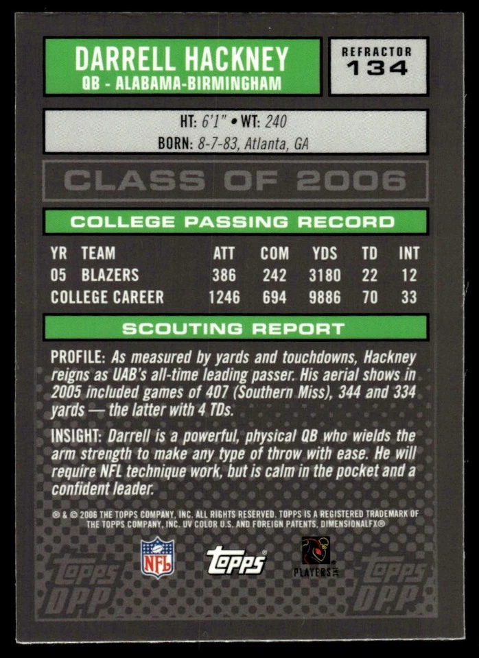 2006 Topps Draft Picks & Prospects Chrome Black Refractors Darrell Hackney UAB - Image 2 of 2