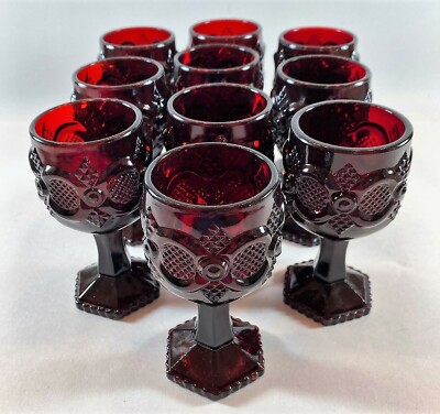 Avon 1876 Ruby Red Cape Cod Collection Glasses Wine/Cordial Goblets 4.5  Tall