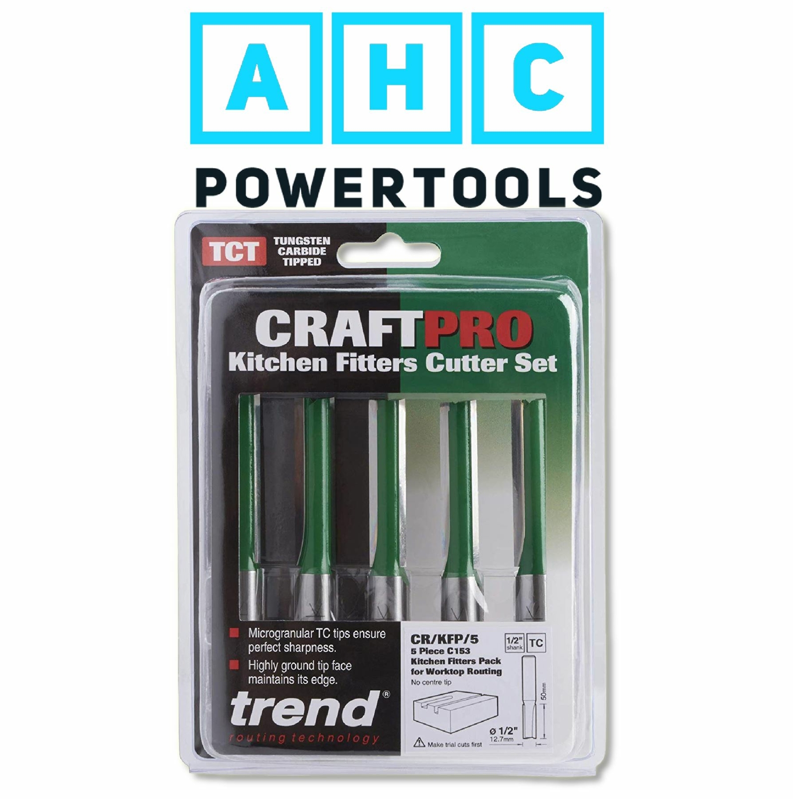 TREND 1/2" Kitchen Fitters Router Cutters C153 x 5 CR/KFP/5 For Worktop