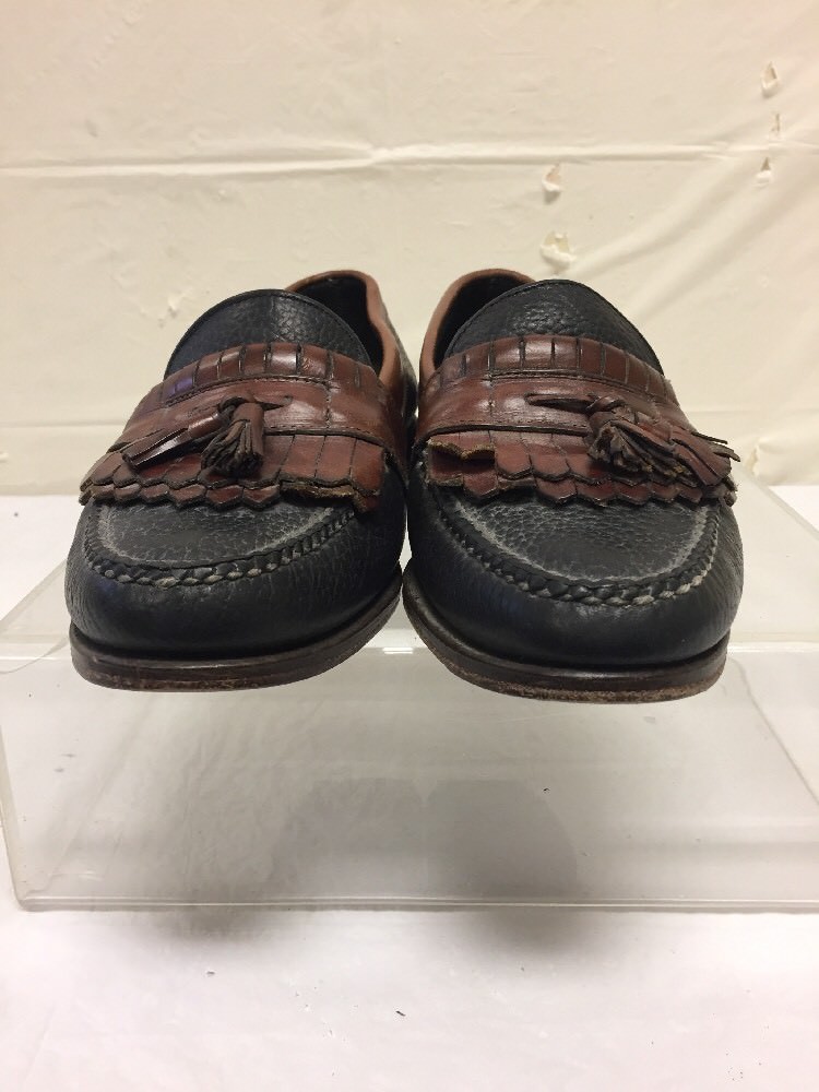 H.S. Trask Mens Black & Brown Leather Tassel Slip On Shoes  display picture 1