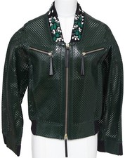 Marni Patent Leather Jacket Perforated Emerald Green Bomber Coat Floral Sz 38 Bn