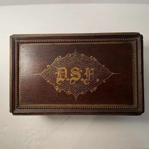 Antique Wooden Box Hand Made Painted Butterflies Monogram Vintage - Picture 6 of 12