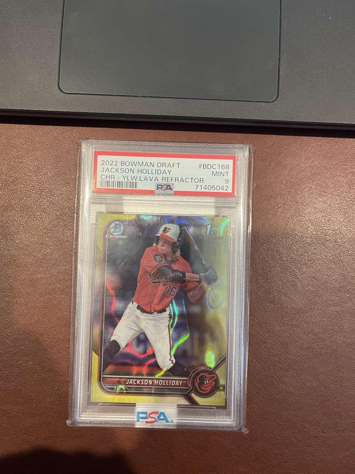 🔥2022 Bowman Chrome Jackson Holliday Yellow Lava/75 PSA 9 BDC-168 (RC) Orioles view 4