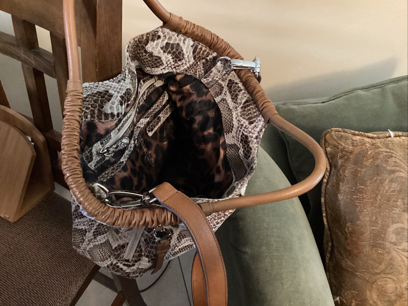 B. Makowsky Snake Python Print Leather Handbag To… - image 12