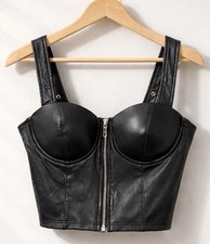 Story On Black Faux Leather Corset Top Zip Detail Steam Punk iEdgy Chic Fest Top