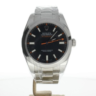 Rolex Milgauss SS 116400 Black Dial Mens 40mm Automatic Swiss Made Wristwatch.