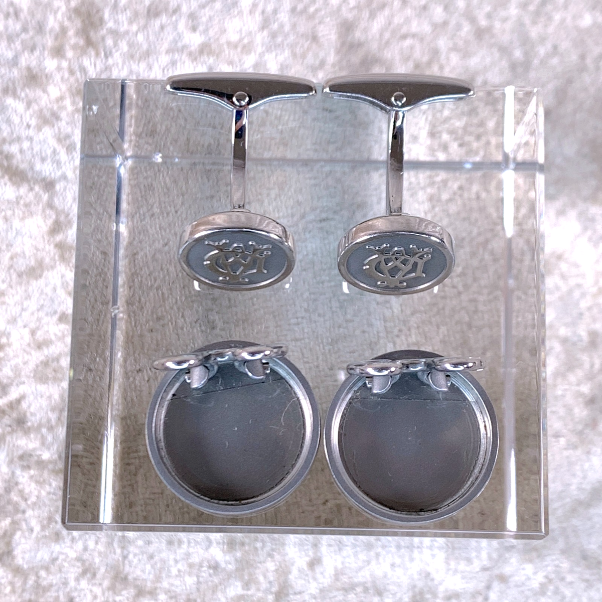 Alfred Dunhill Cufflinks Carbon Fibre Silver with Top Cover