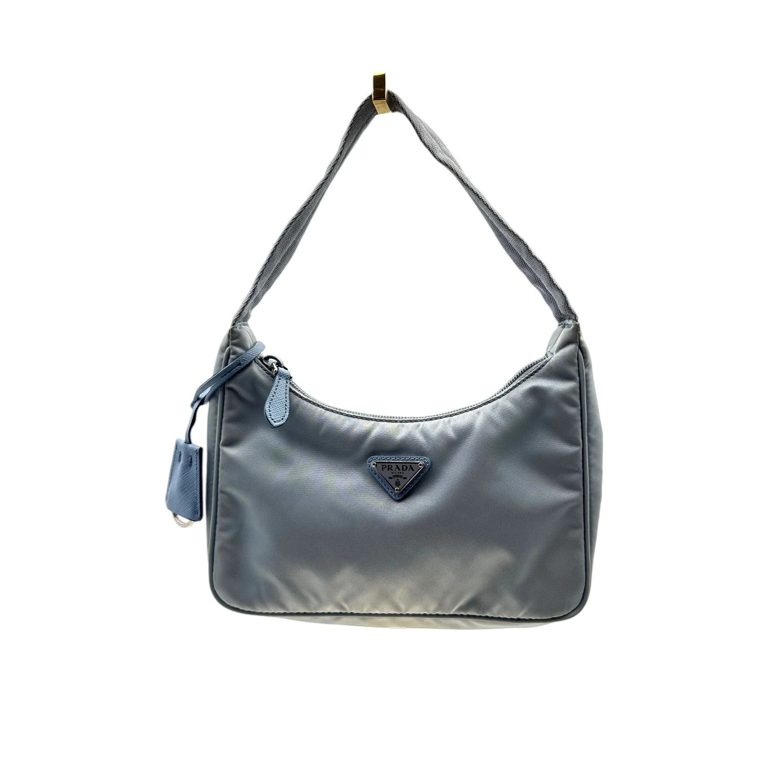Borsa Mini Hobo Prada Re-Edition 2000 in Re-Nylon Tessuto Celeste