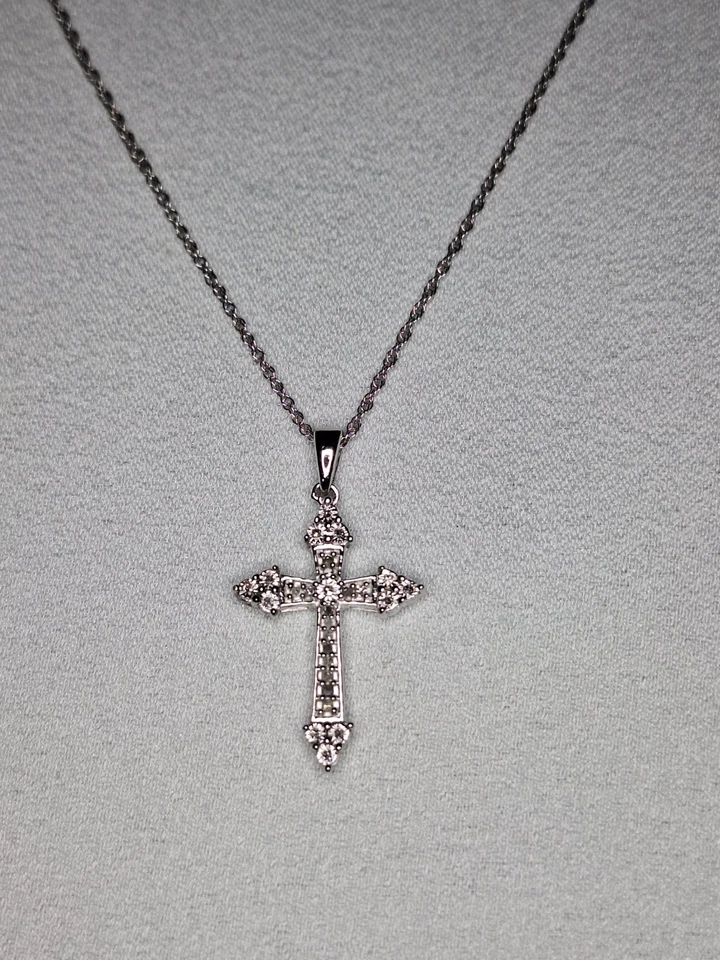Collar Cruz Con Diamantes Naturales Reales 1/10 Ct.t.w Mujer Hombre Cadena Cruzada  Foto 2 de 4