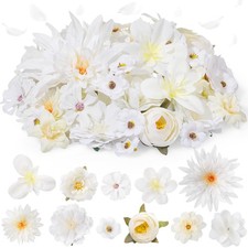 80 PCS Assorted Fake Flower Heads Mini Silk White Daisy Crafts