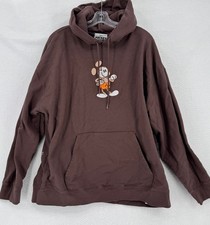 Disney Mickey Mouse Unisex Brown Embroidered Drawstring Hoodie Sweatshirt Sz 2XL