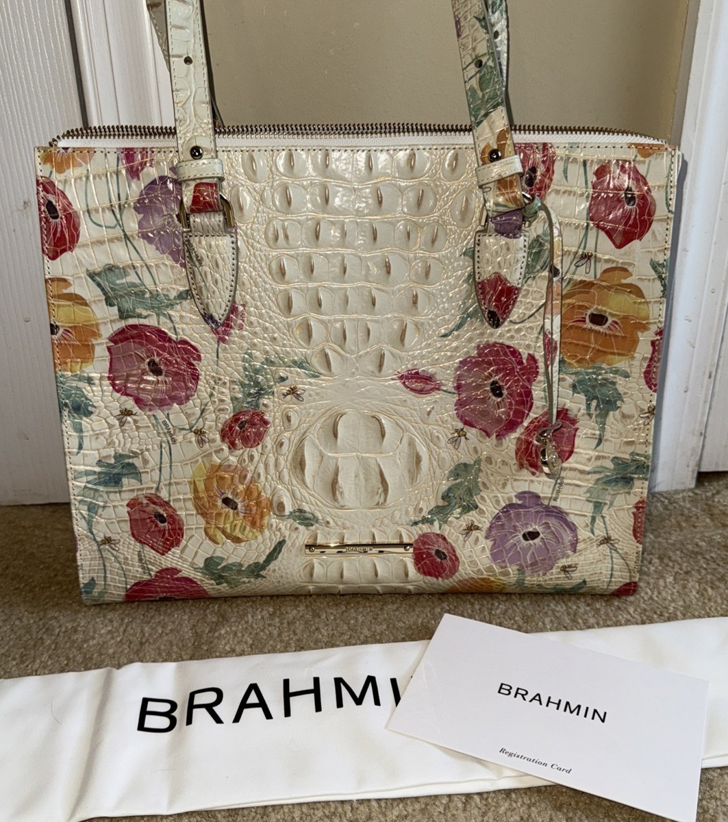BRAHMIN ANYWHERE TOTE LEATHER WORK TRAVEL SATCHEL HANDBAG CARRY ON