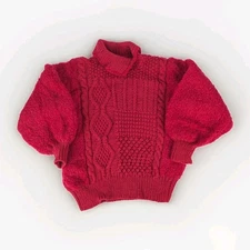 VTG Womens Large Avoca Handweavers Red Irish Wool Sweater Hand Knit Cottagecore
